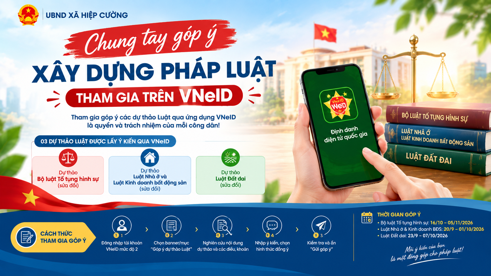 THAM GIA GÓP Ý CÁC DỰ THẢO LUẬT TRÊN ỨNG DỤNG VNEID