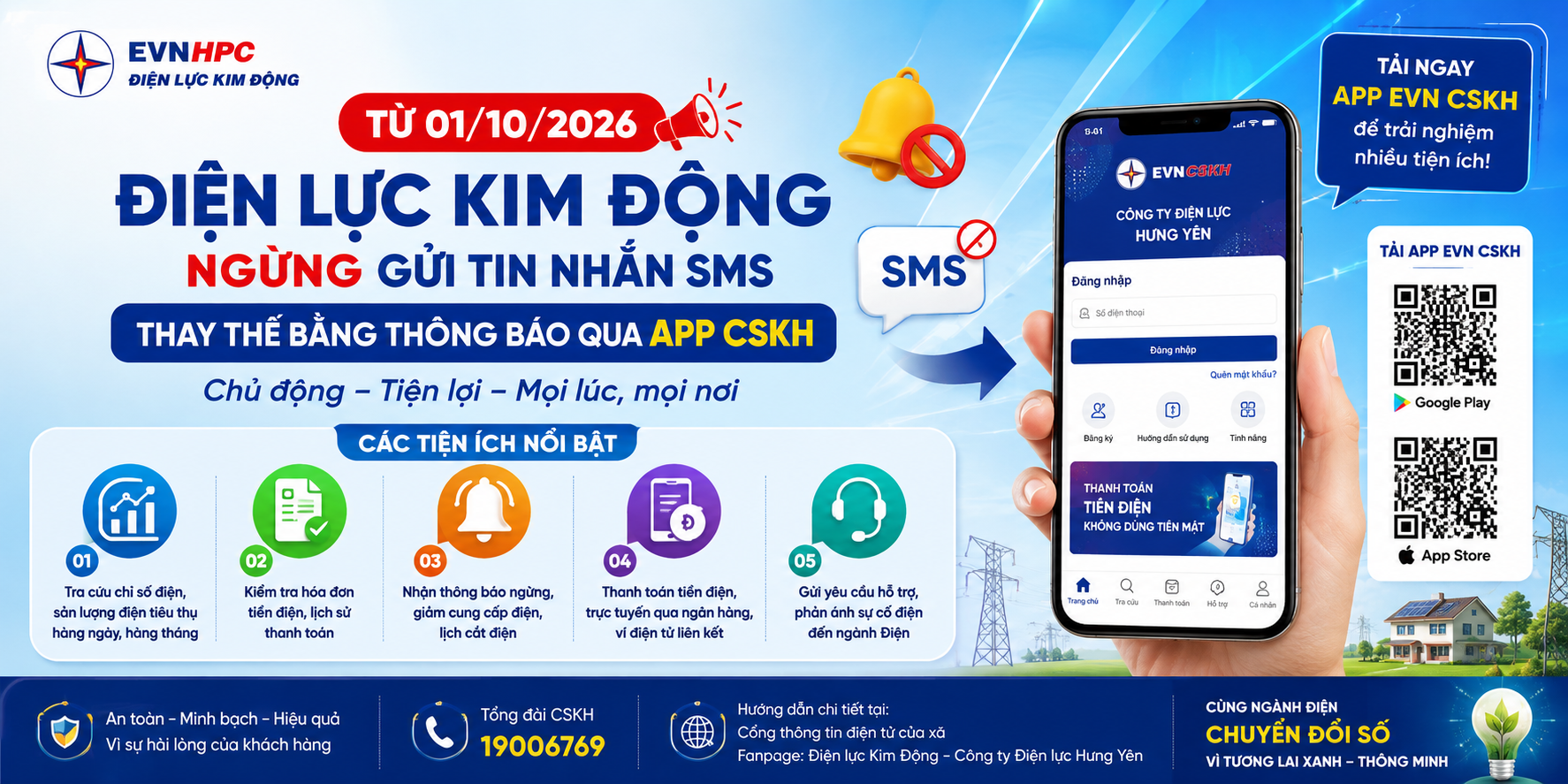 Cài đặt App CSKH Điện lực để tiếp tục nhận thông báo tiền điện, lịch ngừng cấp điện